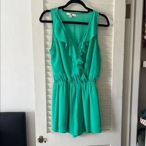 Womens Green Ruffle Romper